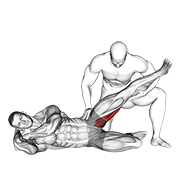 Assisted Side Lying Adductor Stretch demonstration animation